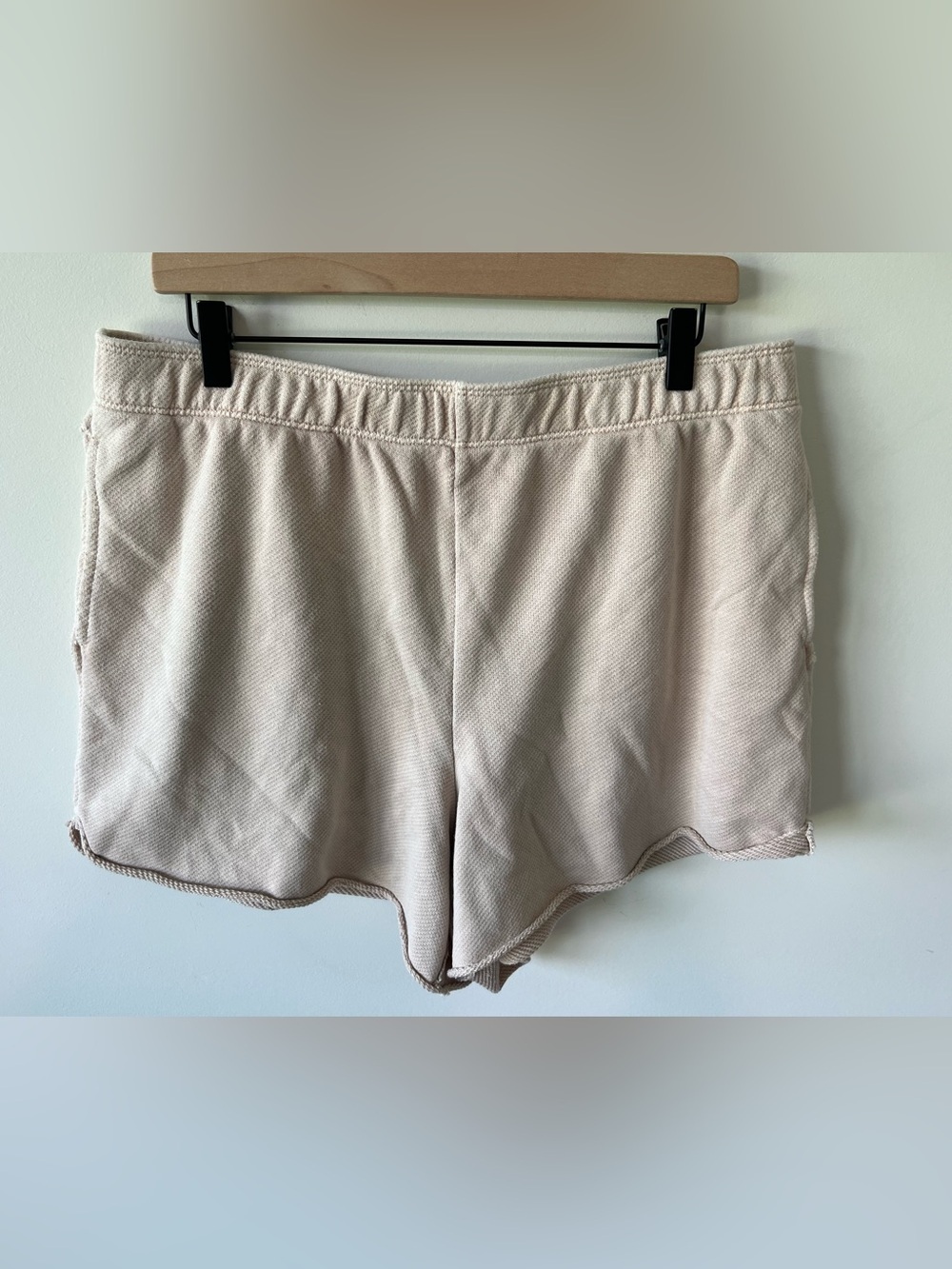 Aerie High Waist Knit Lounge Shorts in Light Beige with Rolled Hems Cotton